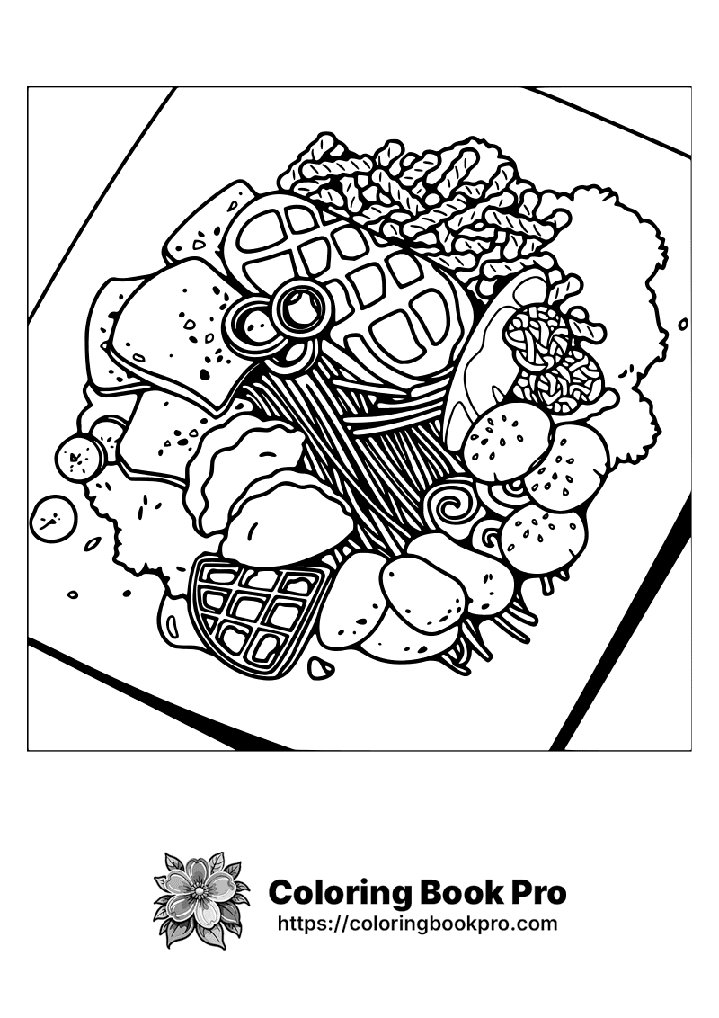 A black and white drawing of a plate of food. icon