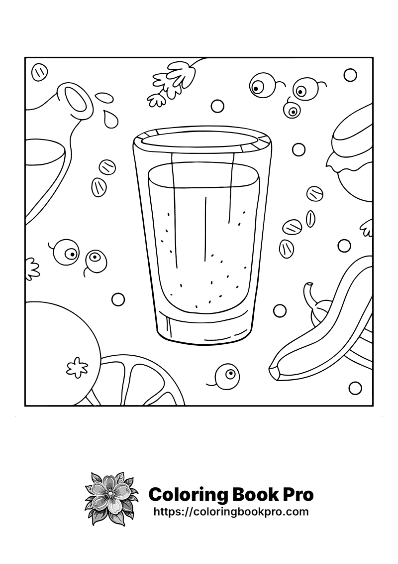 A drawing of a glass of juice surrounded by fruit. icon