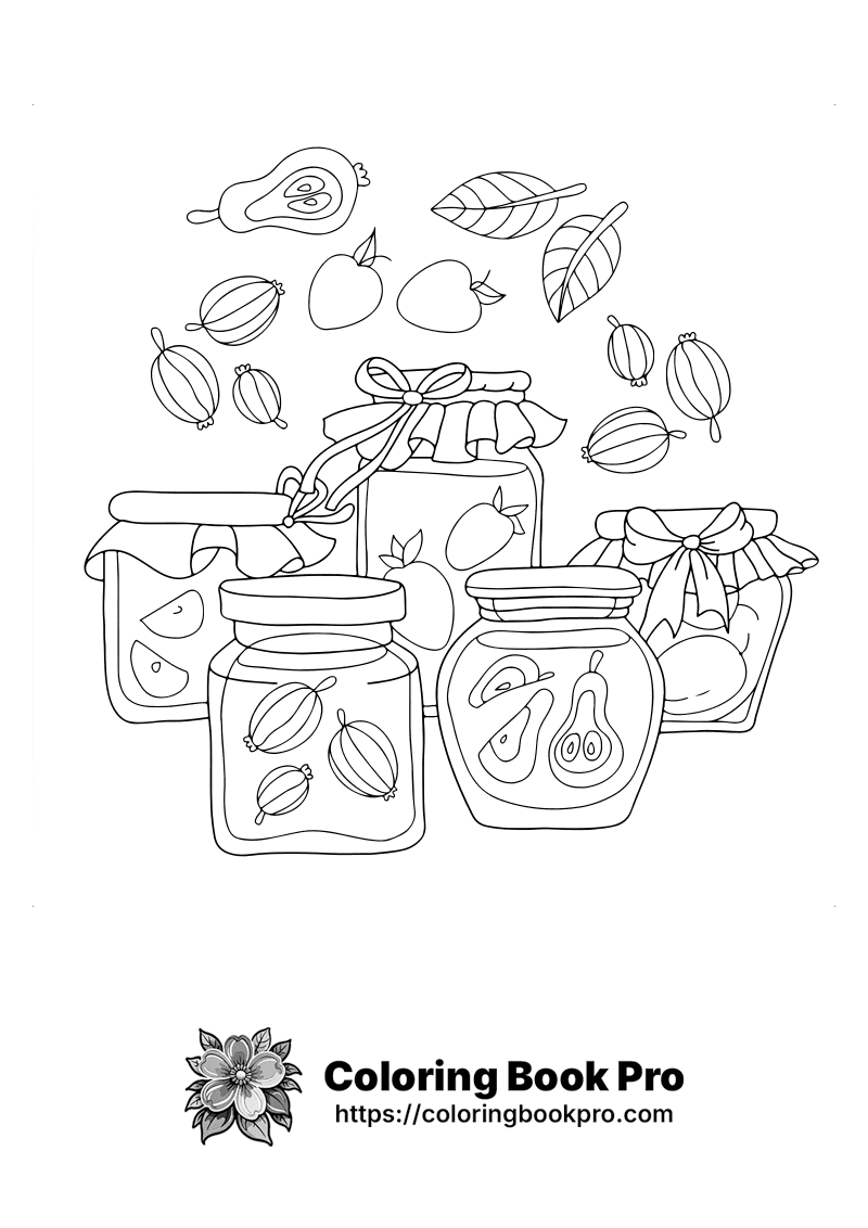 A black and white picture of jars filled with fruit. icon