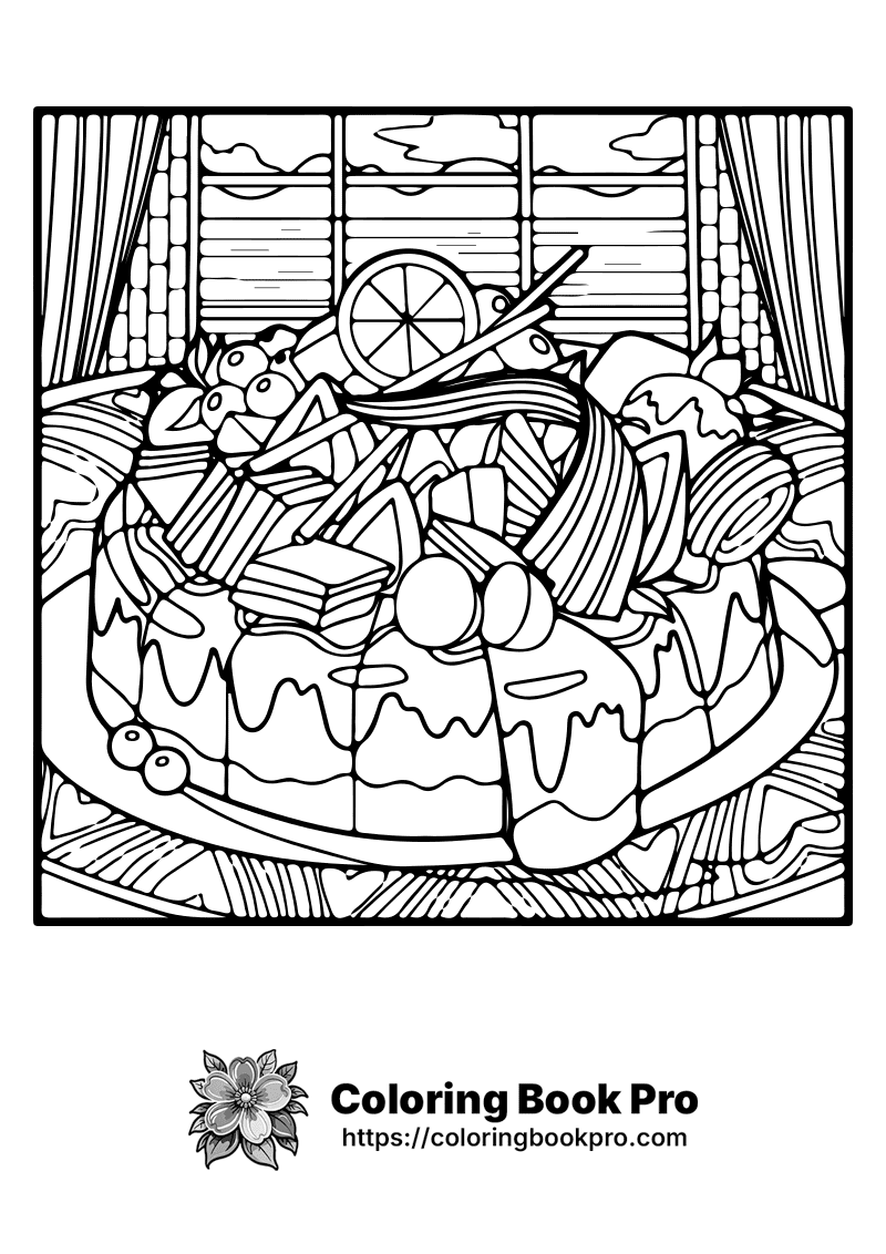 A black and white drawing of a cake. icon