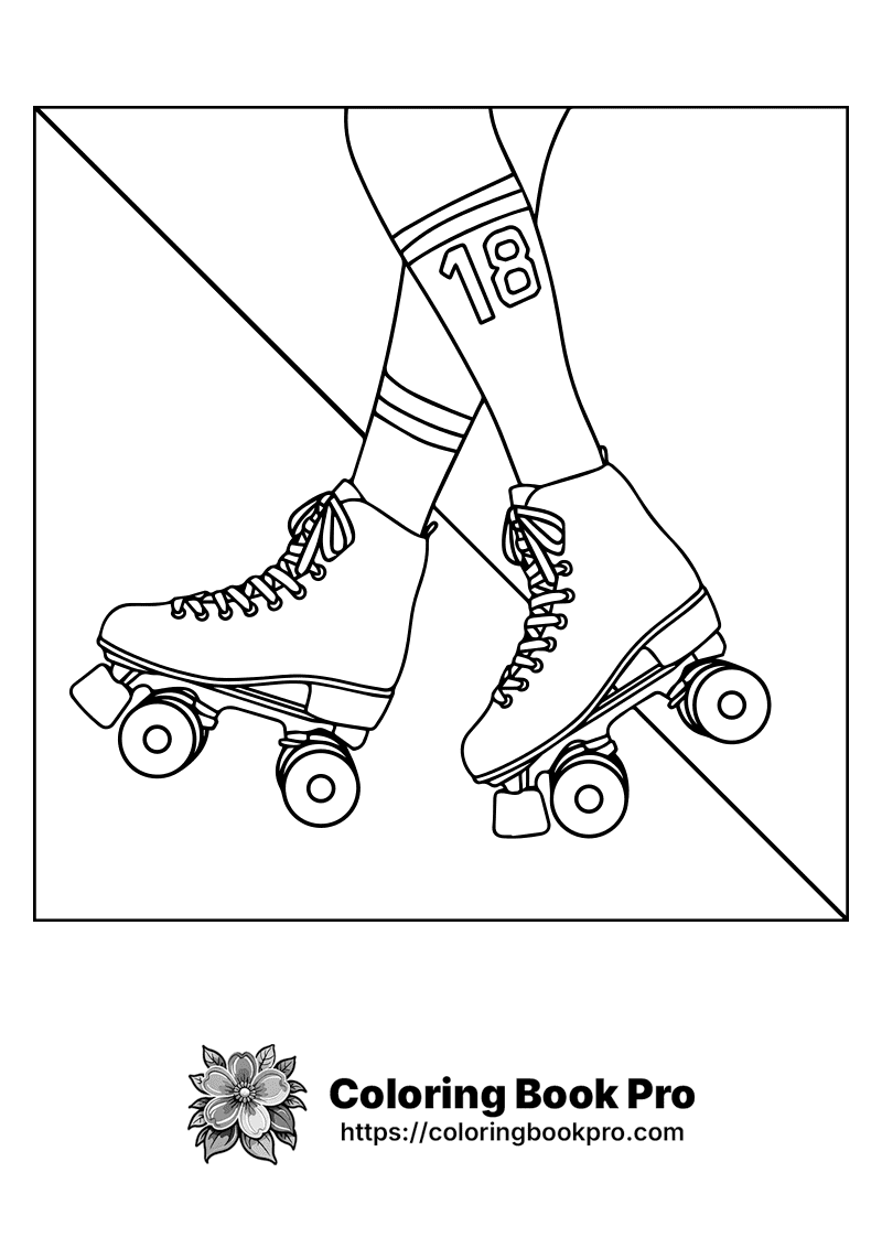 A line drawing of two legs wearing roller skates. icon