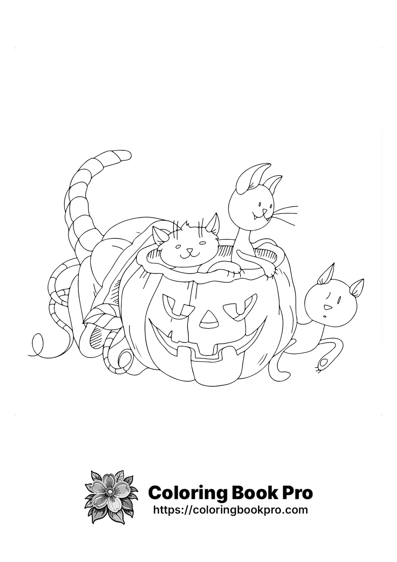 A black and white drawing of a cat sitting on a pumpkin. icon