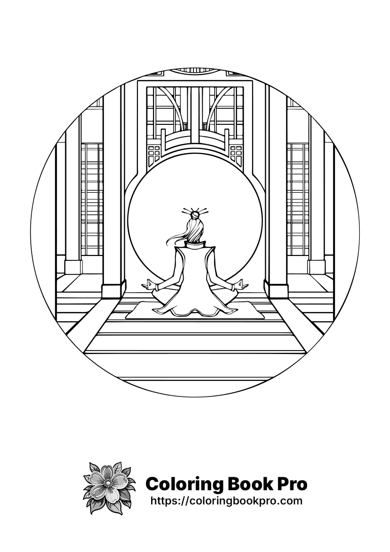 A black and white image of a woman meditating. icon
