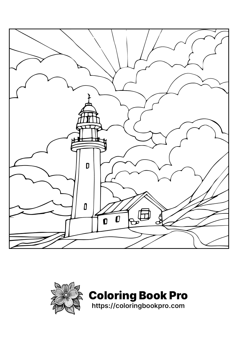 A lighthouse and a house in a drawing. icon