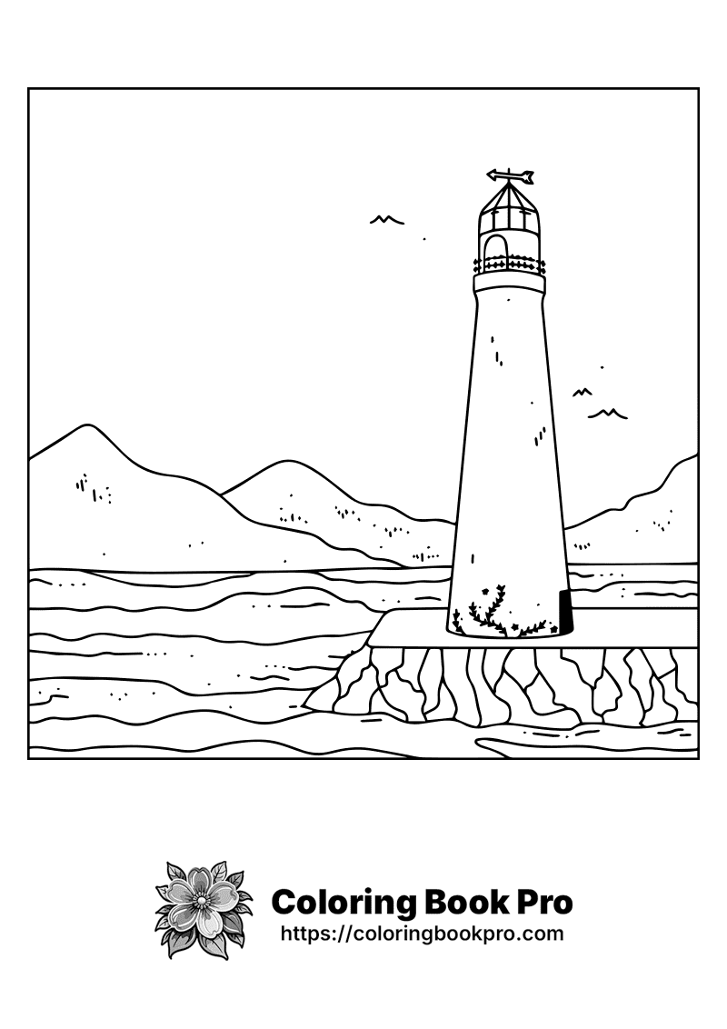 A black and white drawing of a lighthouse. icon