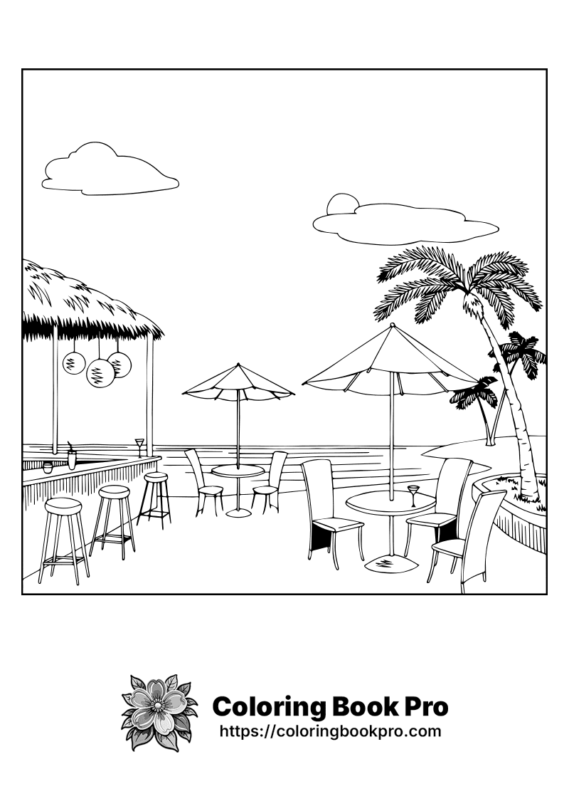 A black and white picture of a beach scene. icon