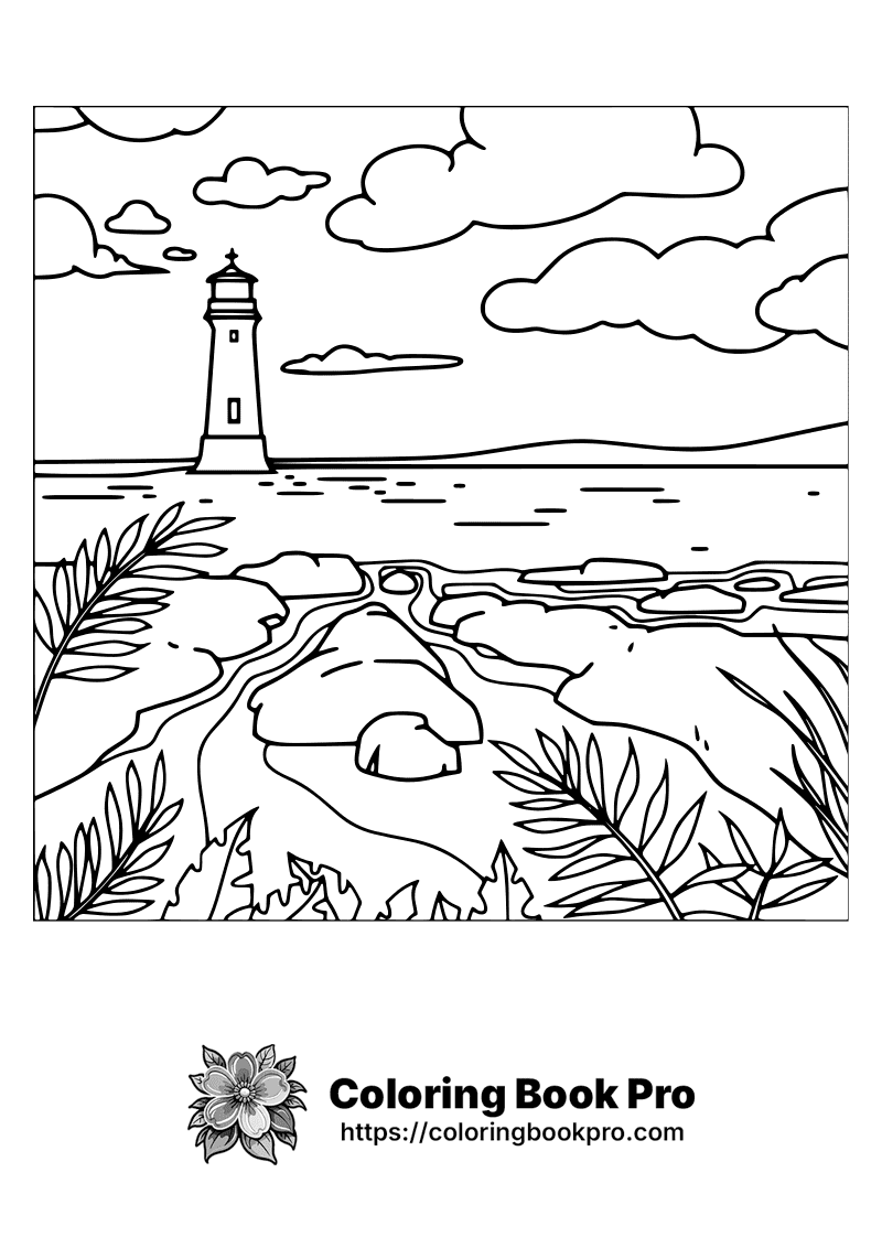 A black and white drawing of a lighthouse icon