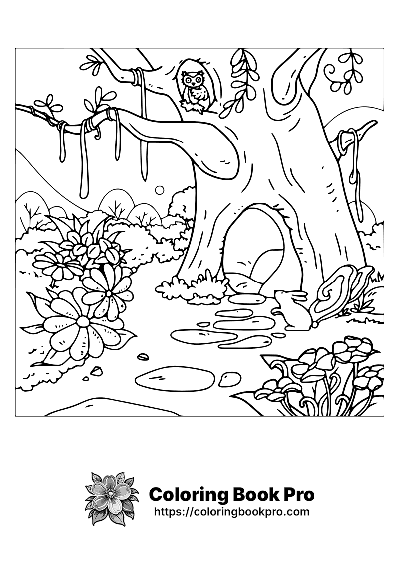 A black and white picture of a forest scene. icon