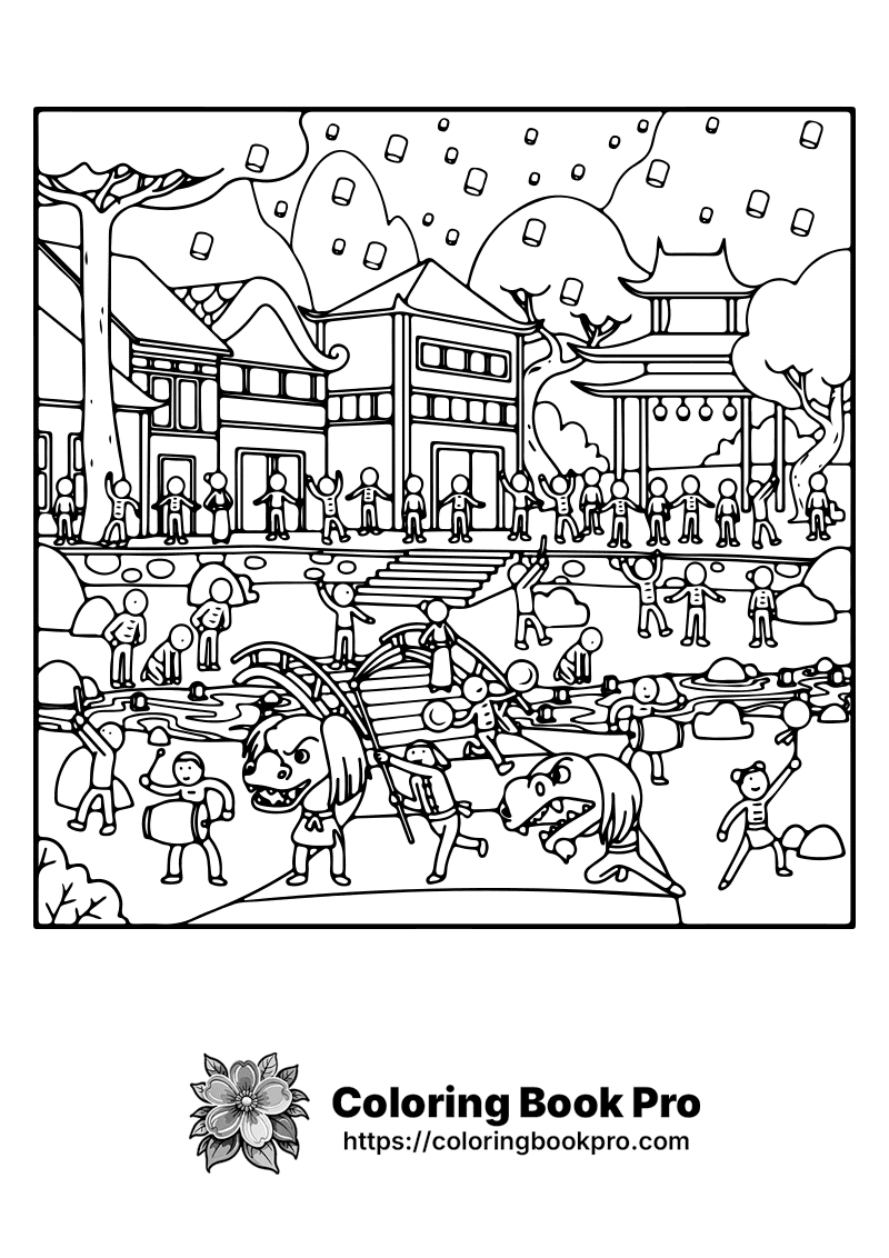 A black and white drawing of a city scene. icon