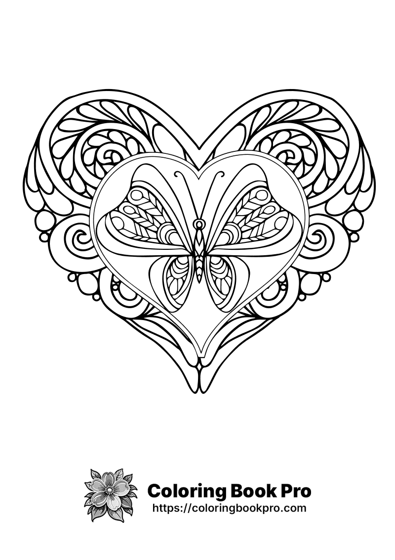 A black and white heart with a butterfly on it. icon