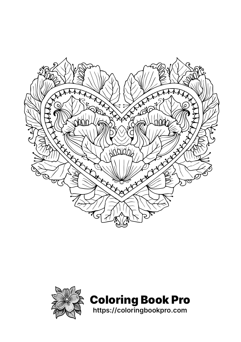 A black and white heart shaped coloring page. icon