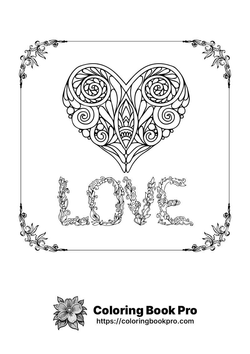 A coloring page with a heart and the word love. icon