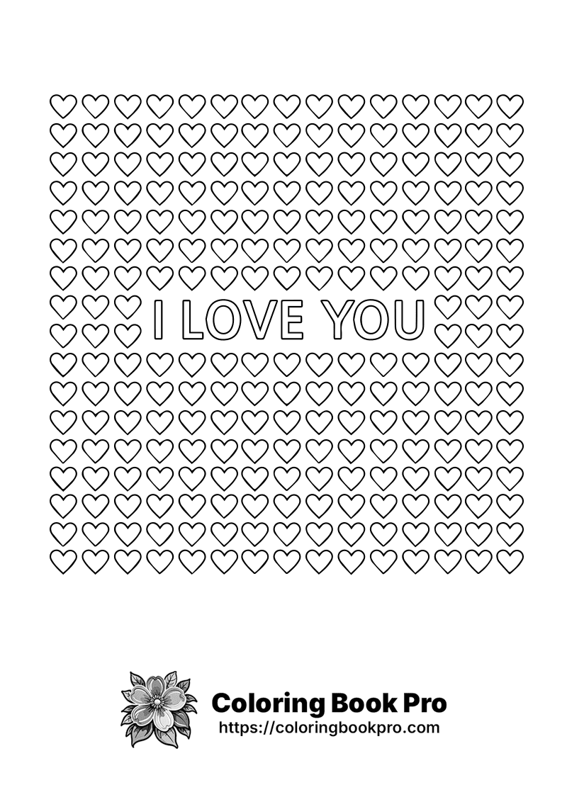 A black and white I love you poster with hearts. icon