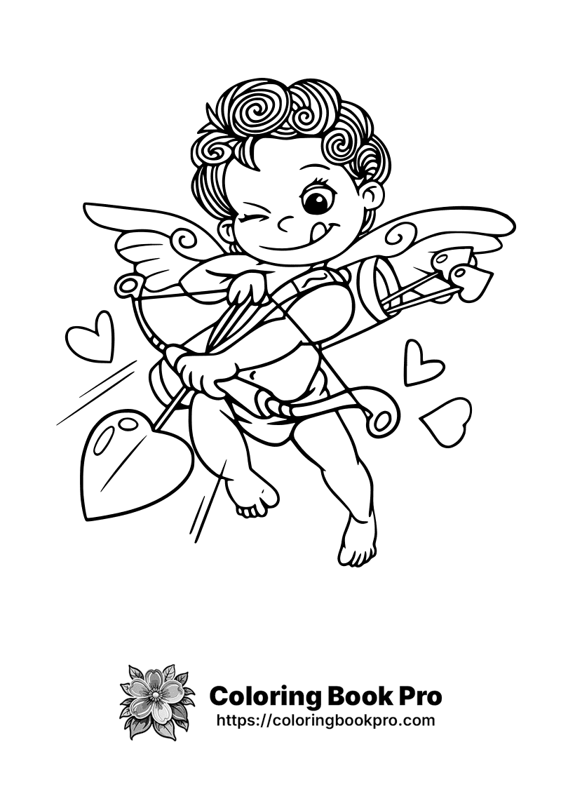 A black and white image of a cupid holding a bow and arrow icon