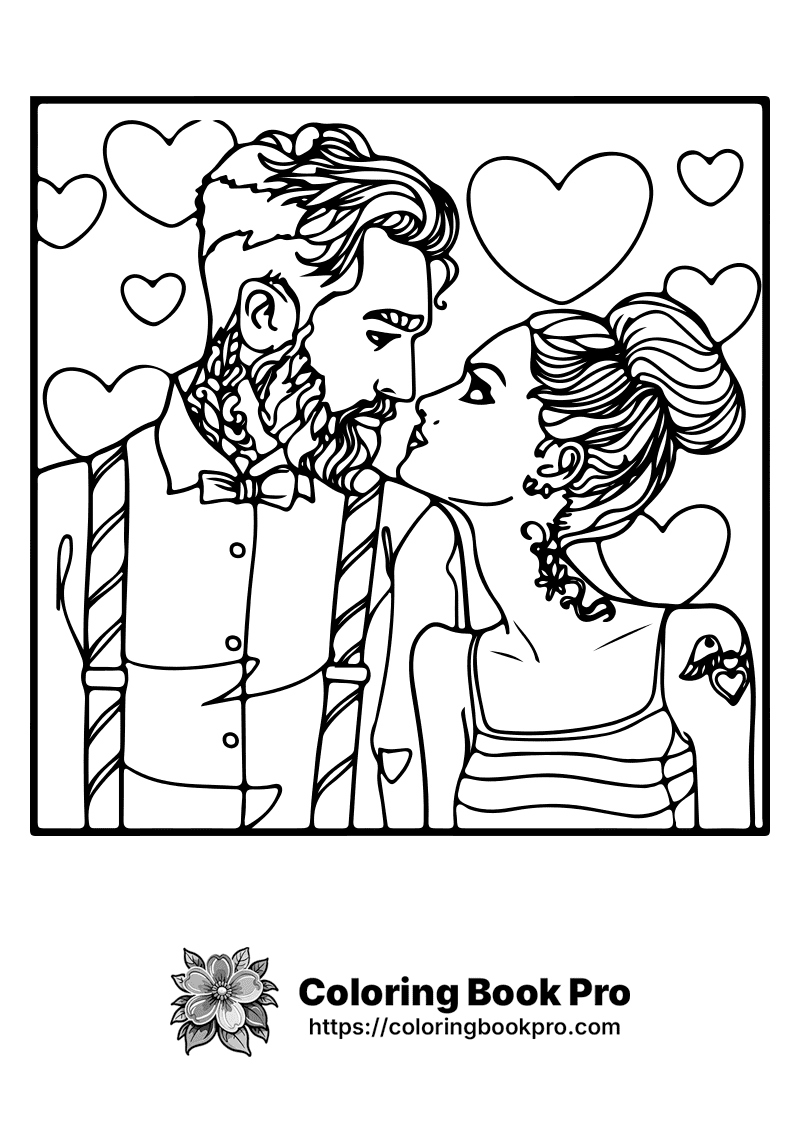 A black and white drawing of a man and woman kissing. icon