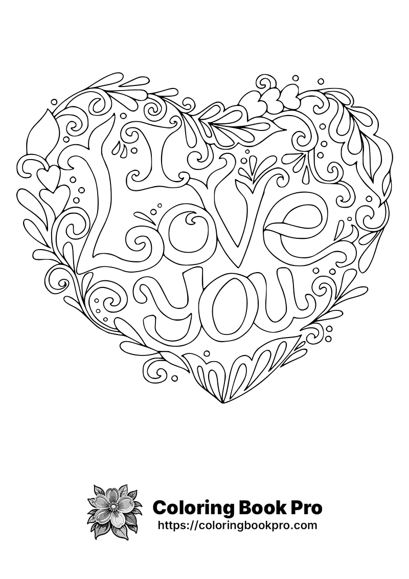 A coloring page that says I love you. icon