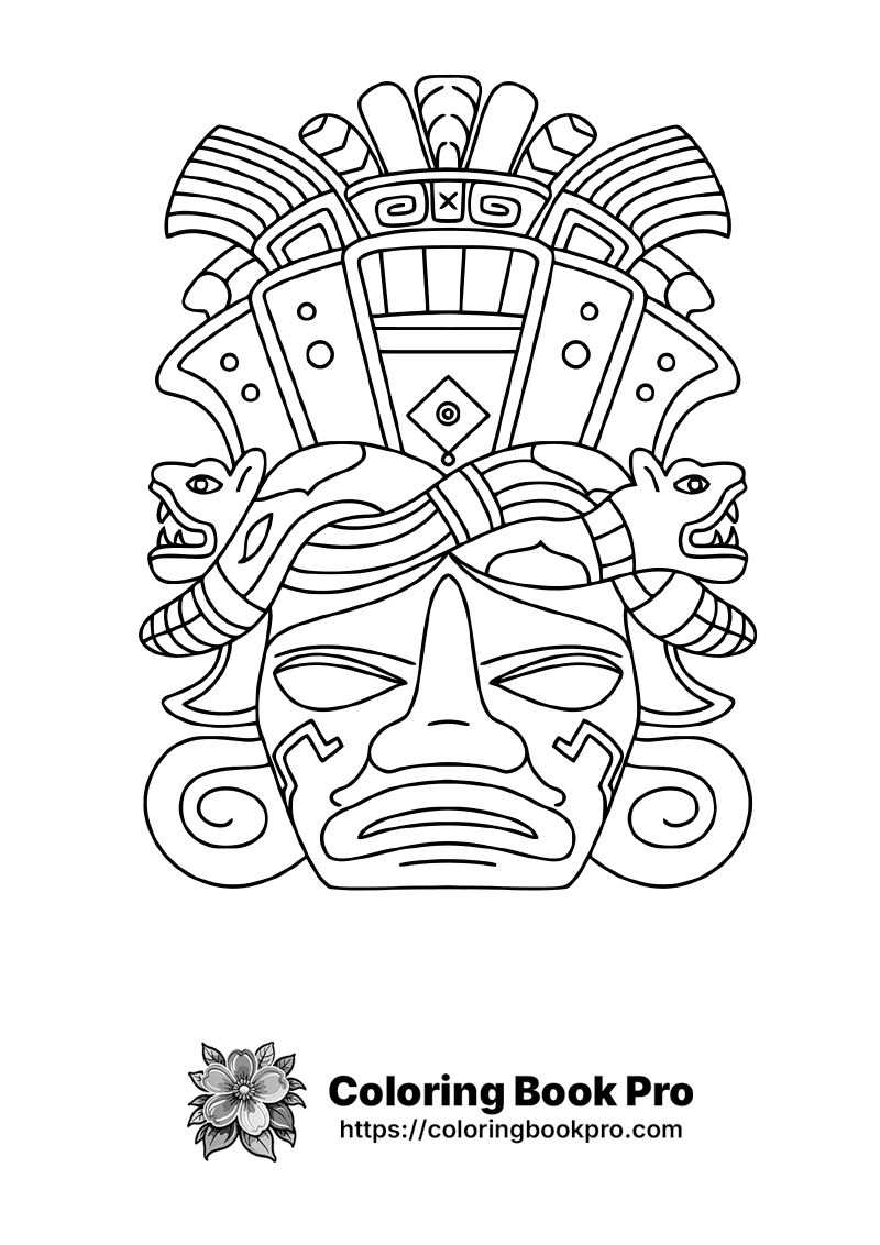 A drawing of a mask wearing a headdress. icon