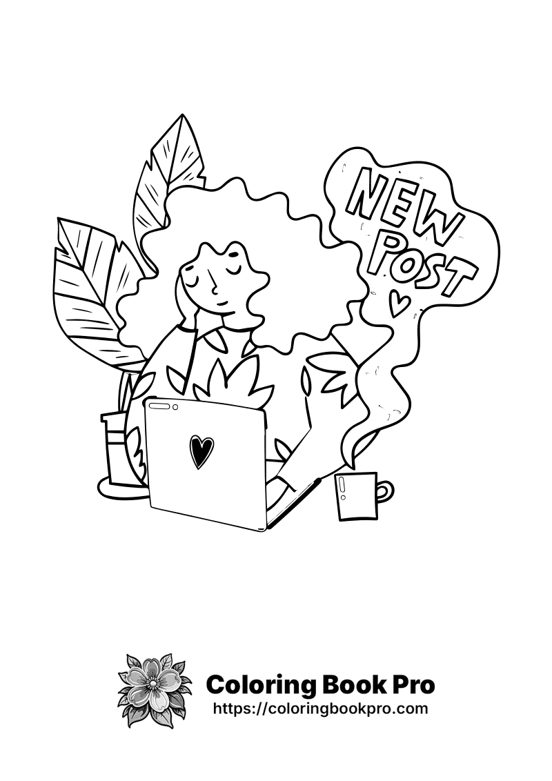 A drawing of a woman sitting in a tree with a laptop. icon