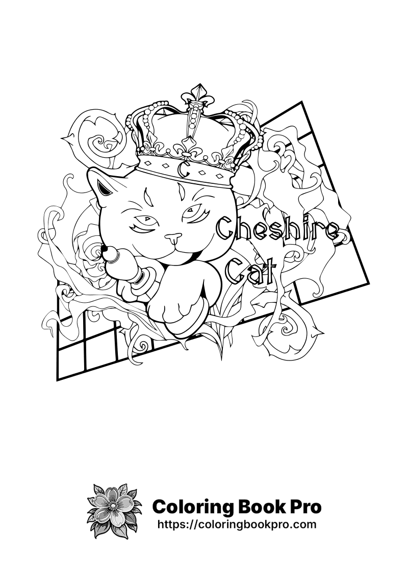 A black and white drawing of a cat wearing a crown. icon