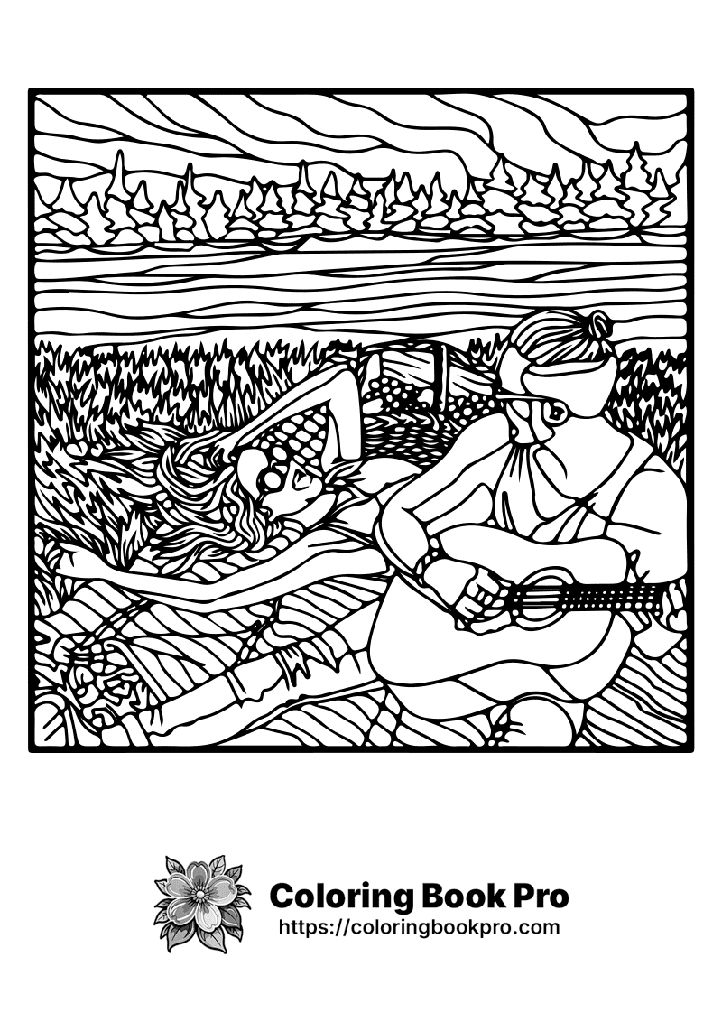 A black and white drawing of a woman laying in a field. icon