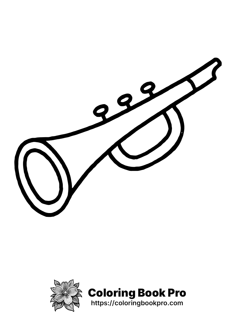A black and white drawing of a trumpet. icon