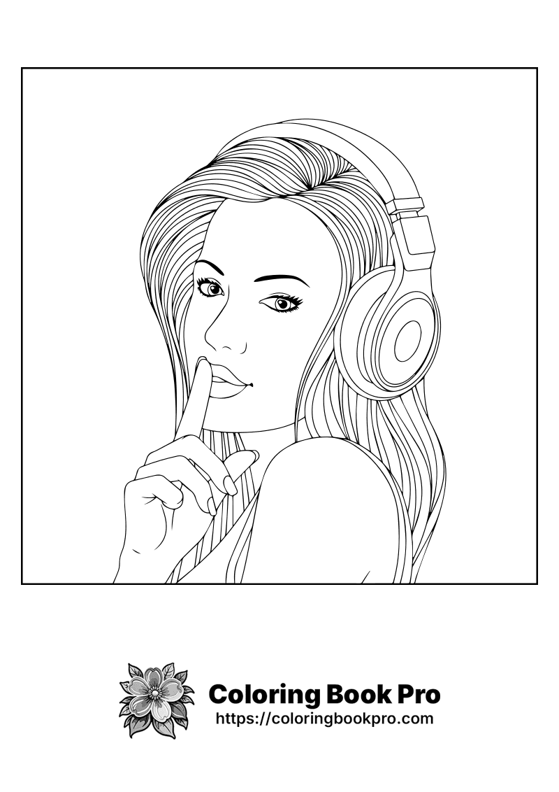 A drawing of a woman with headphones on. icon
