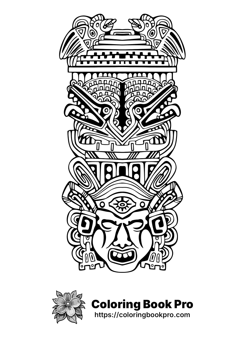 A black and white drawing of an Aztec mask. icon
