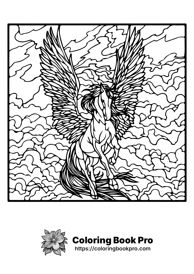 A drawing of a pegasus with large wings. icon