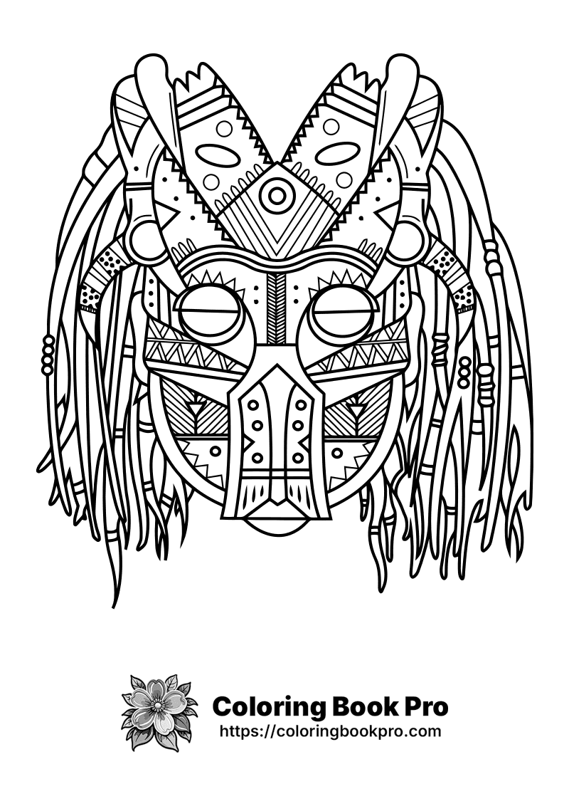 A drawing of a mask with feathers on it. icon