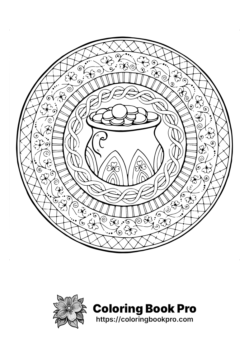 A coloring page of a pot in a circle. icon