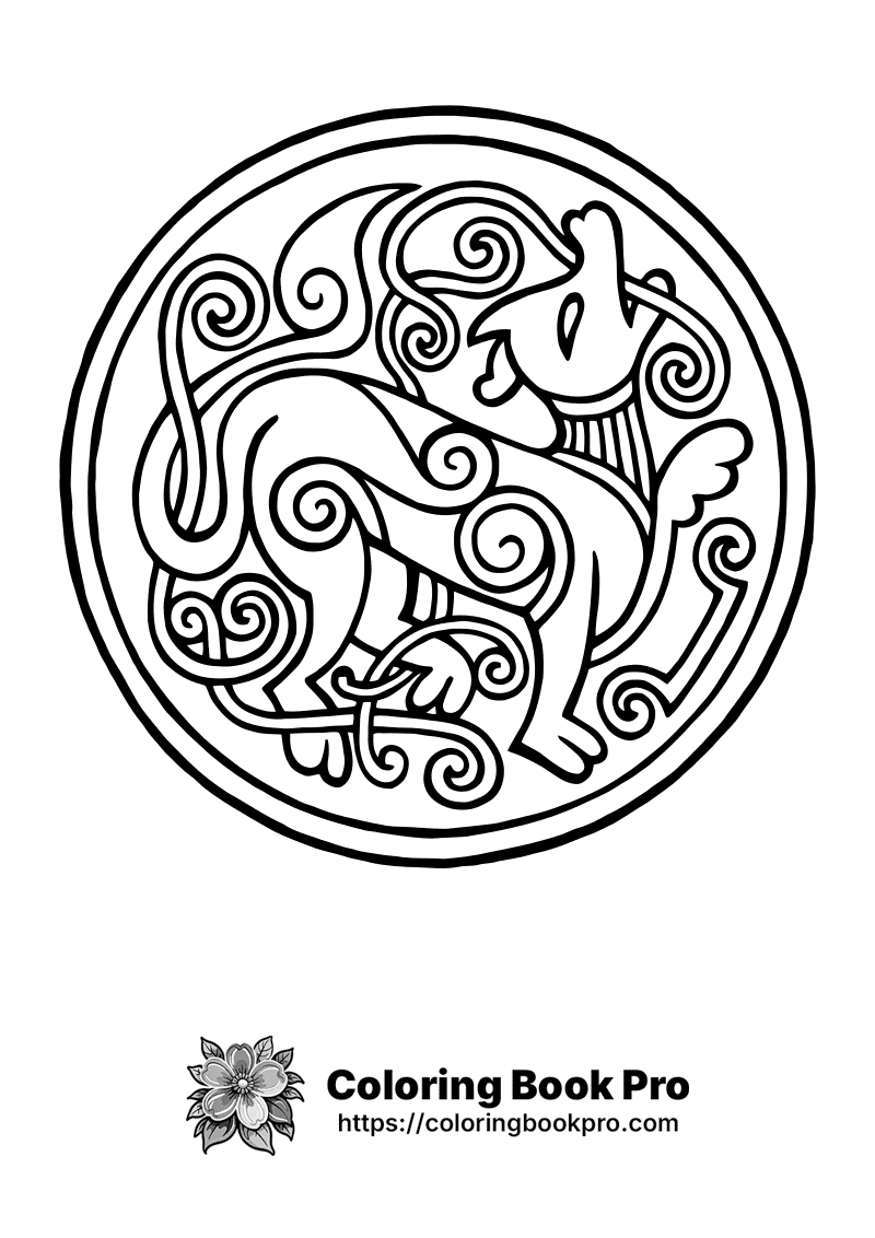 A black and white circle with a stylized animal in it. icon