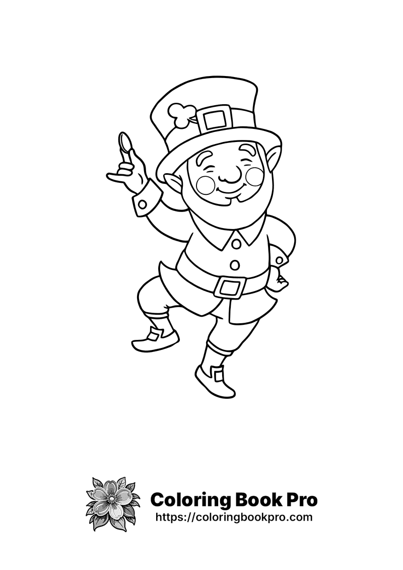 A black and white drawing of a leprechaun. icon