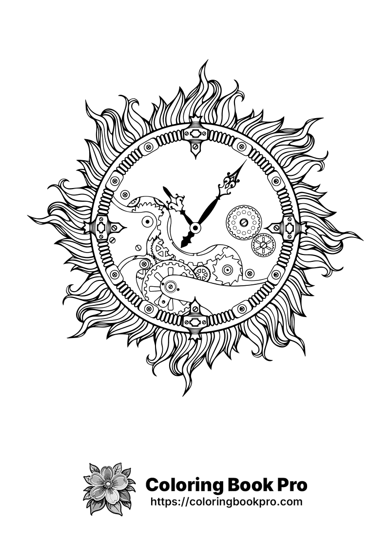 A drawing of a clock with a dragon in the middle. icon