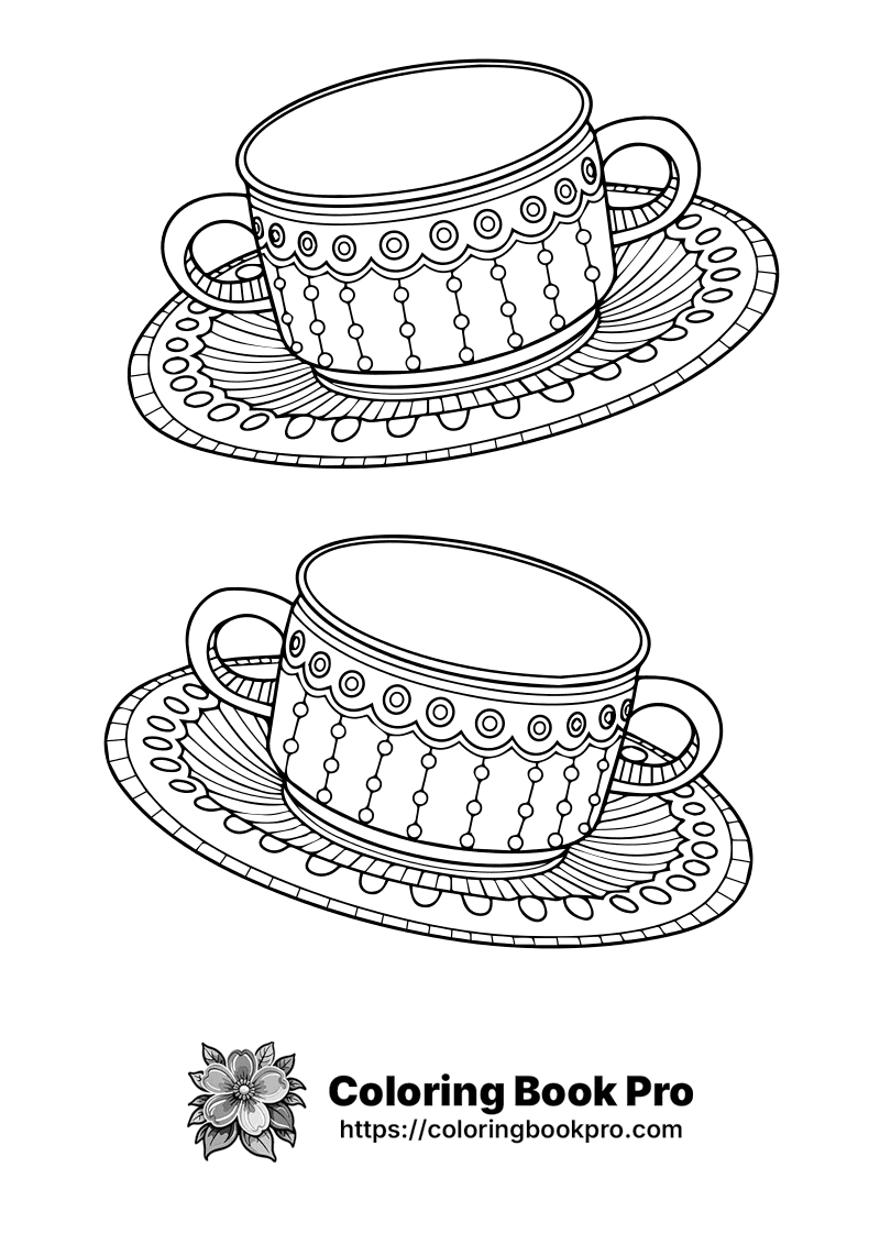 A black and white drawing of a cup and saucer. icon