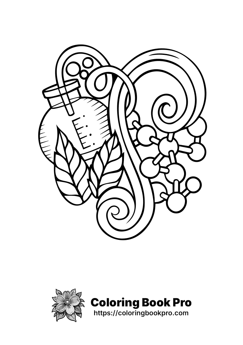 A black and white drawing of a science symbol icon