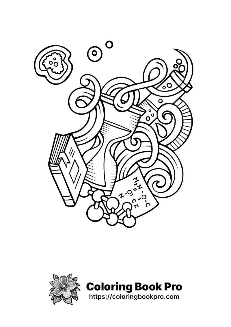 A black and white image of a book and some bubbles. icon