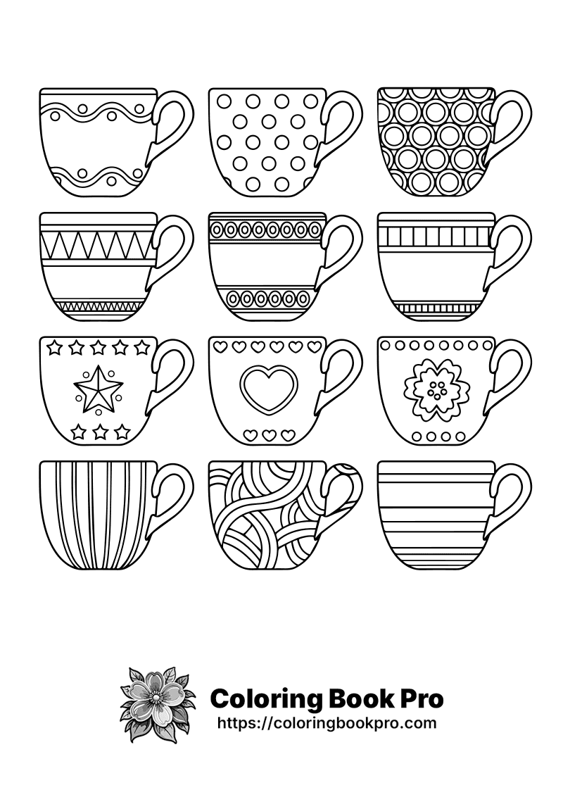 A set of coffee mugs drawn in black and white. icon
