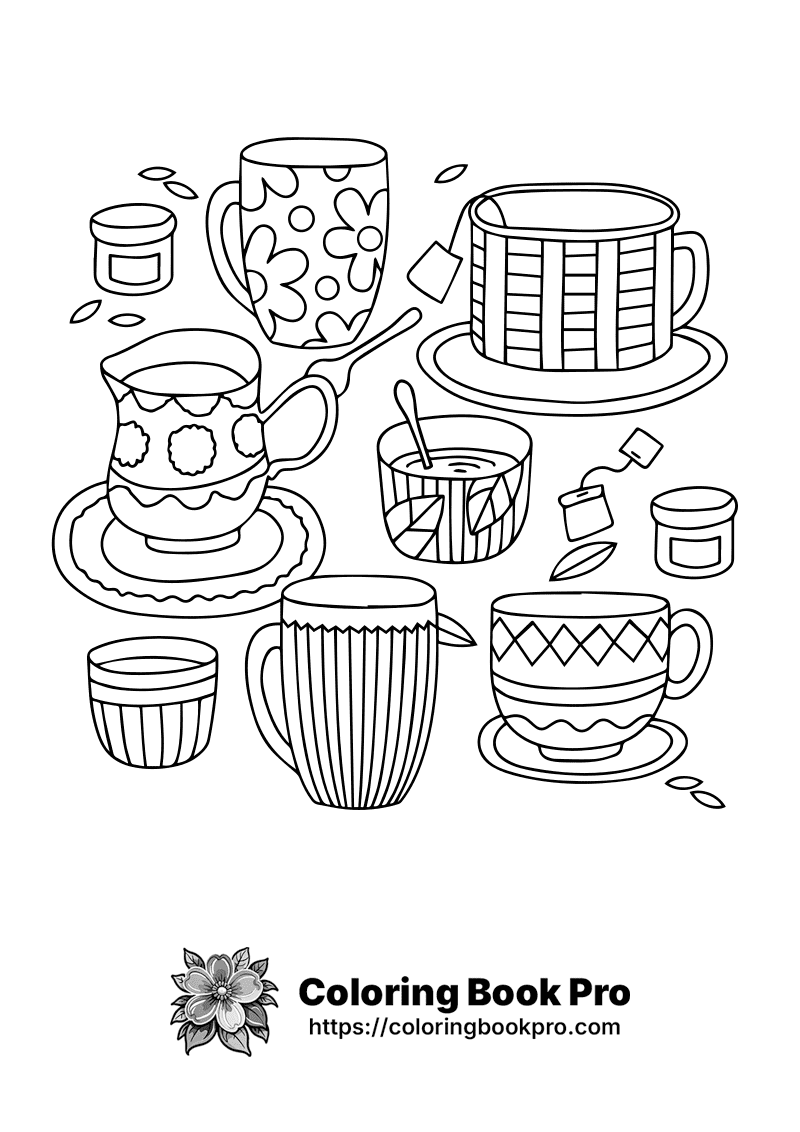 A black and white picture of tea cups. icon