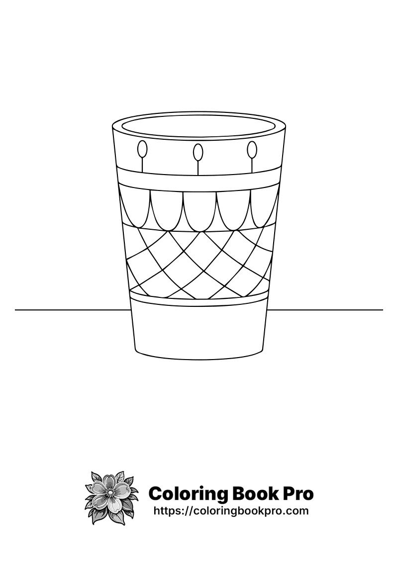 A black and white drawing of a trash can. icon