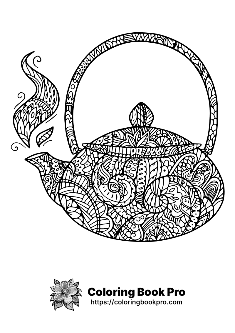 A drawing of a tea pot with a floral design. icon