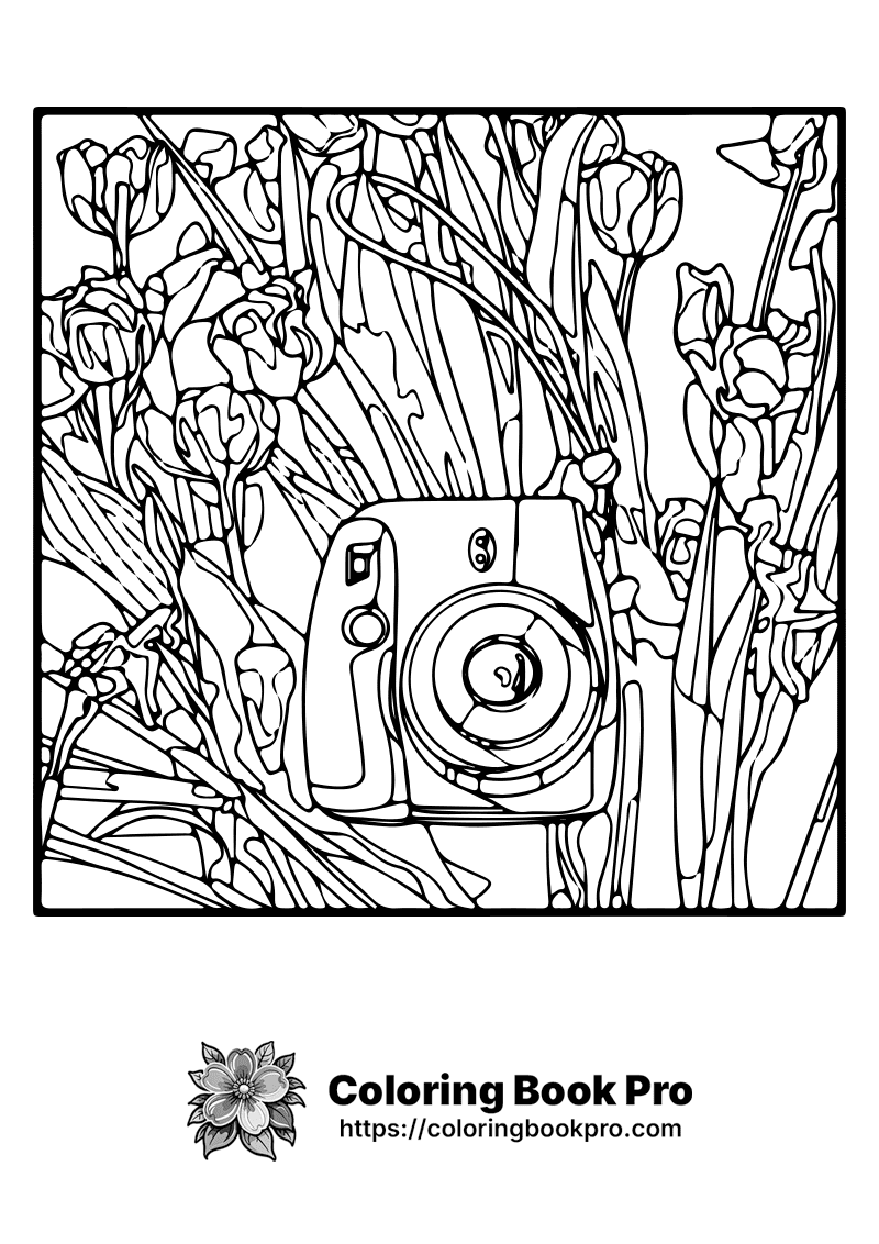 A picture of a camera surrounded by flowers. icon
