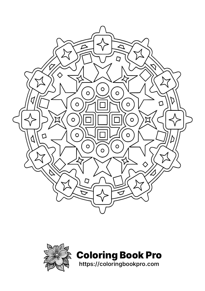 A black and white drawing of a star mandala. icon