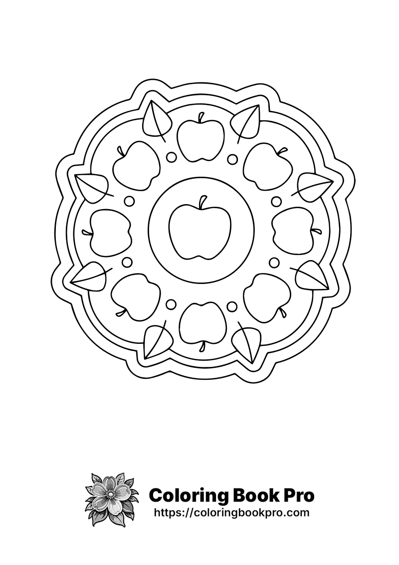 A black and white picture of an apple mandala. icon