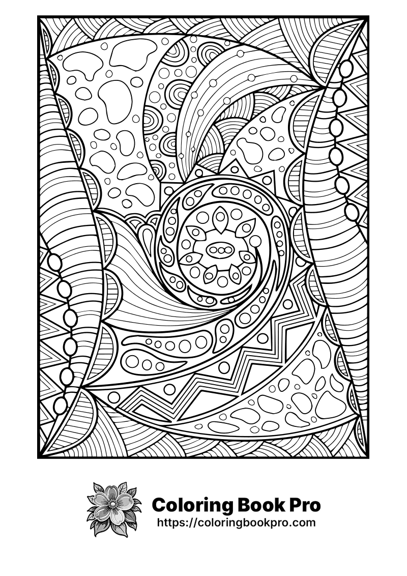 A coloring page of an intricate design in black and white icon