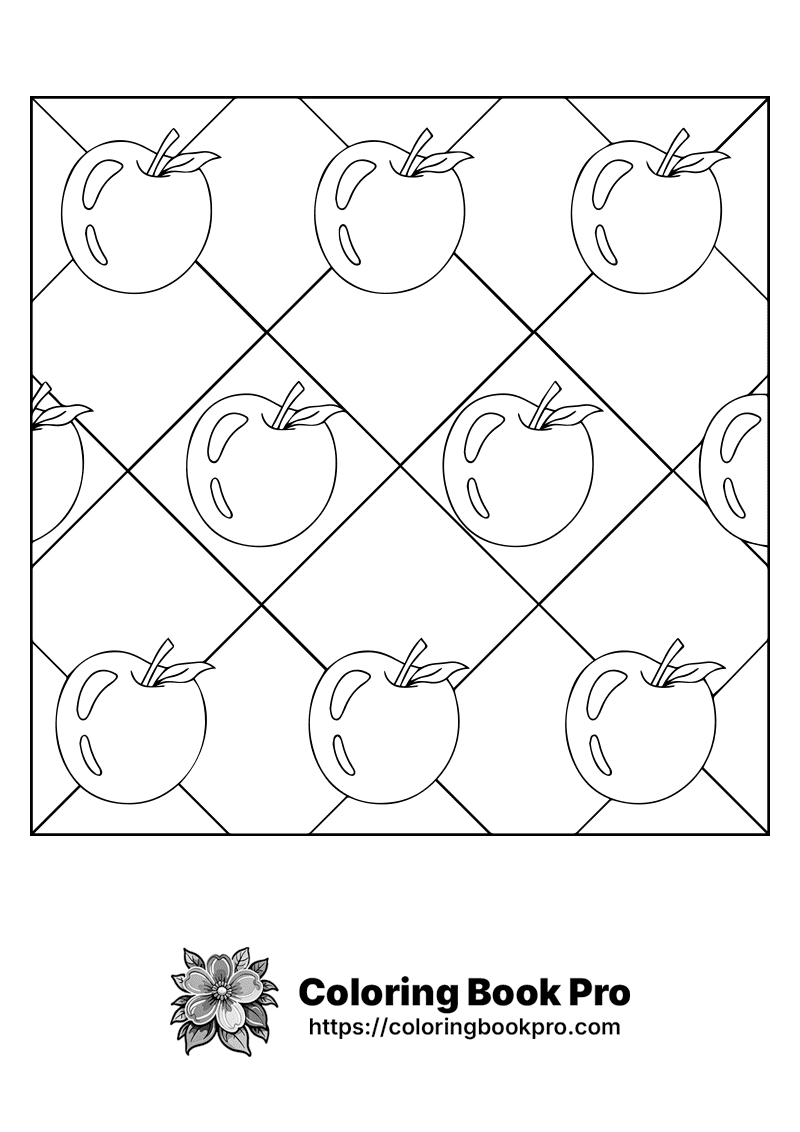 A black and white checkered background with apples on it. icon