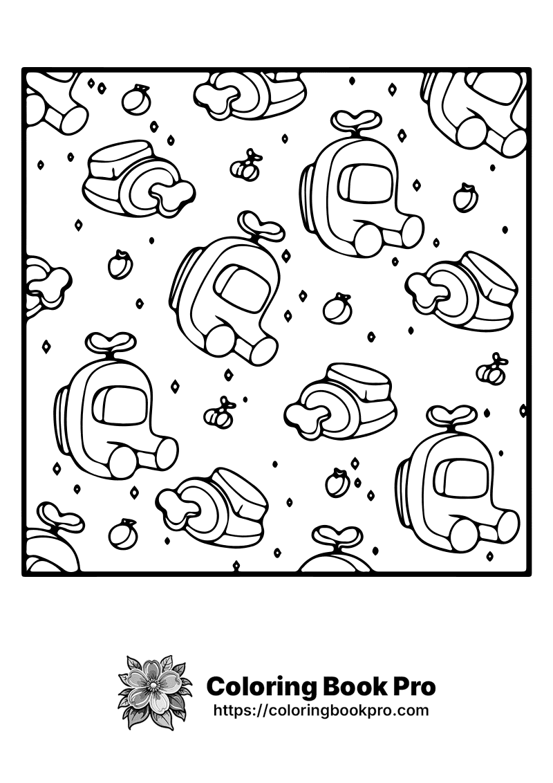 A black and white coloring page with a pattern of cars. icon