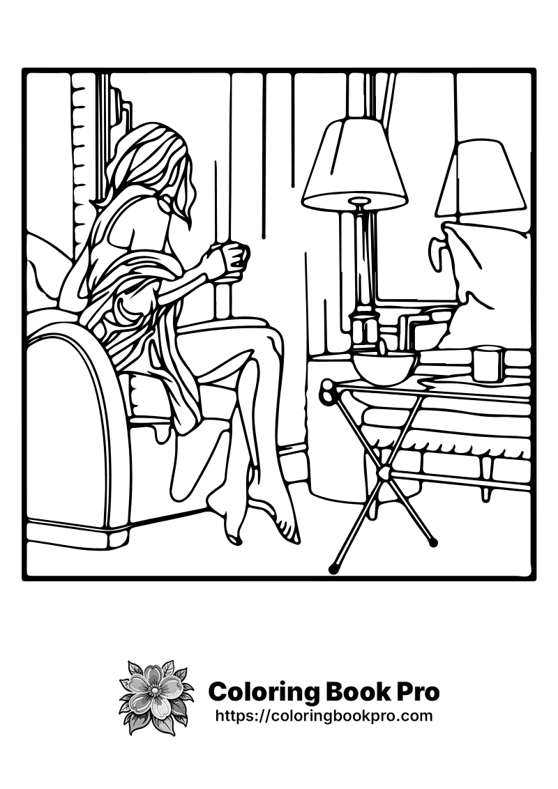 A woman sitting in a chair next to a lamp. icon