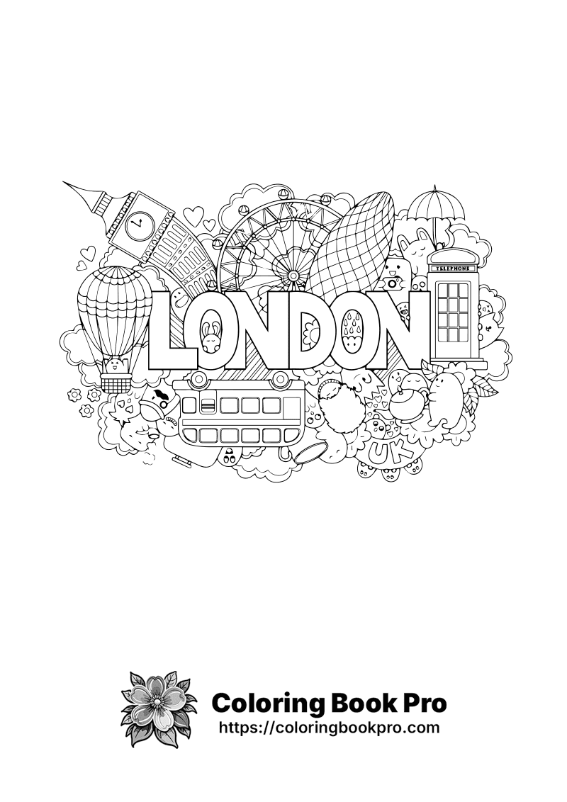 A black and white drawing of London with lots of buildings. icon