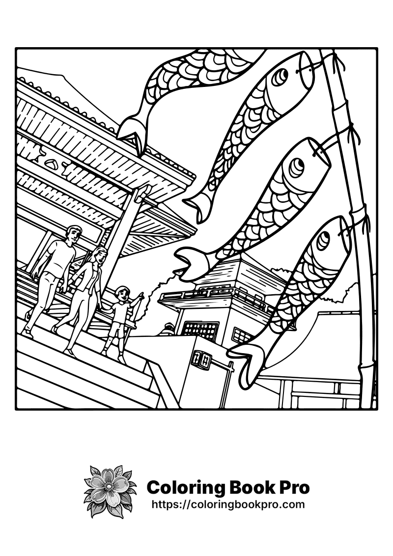 A black and white drawing of people and fish. icon