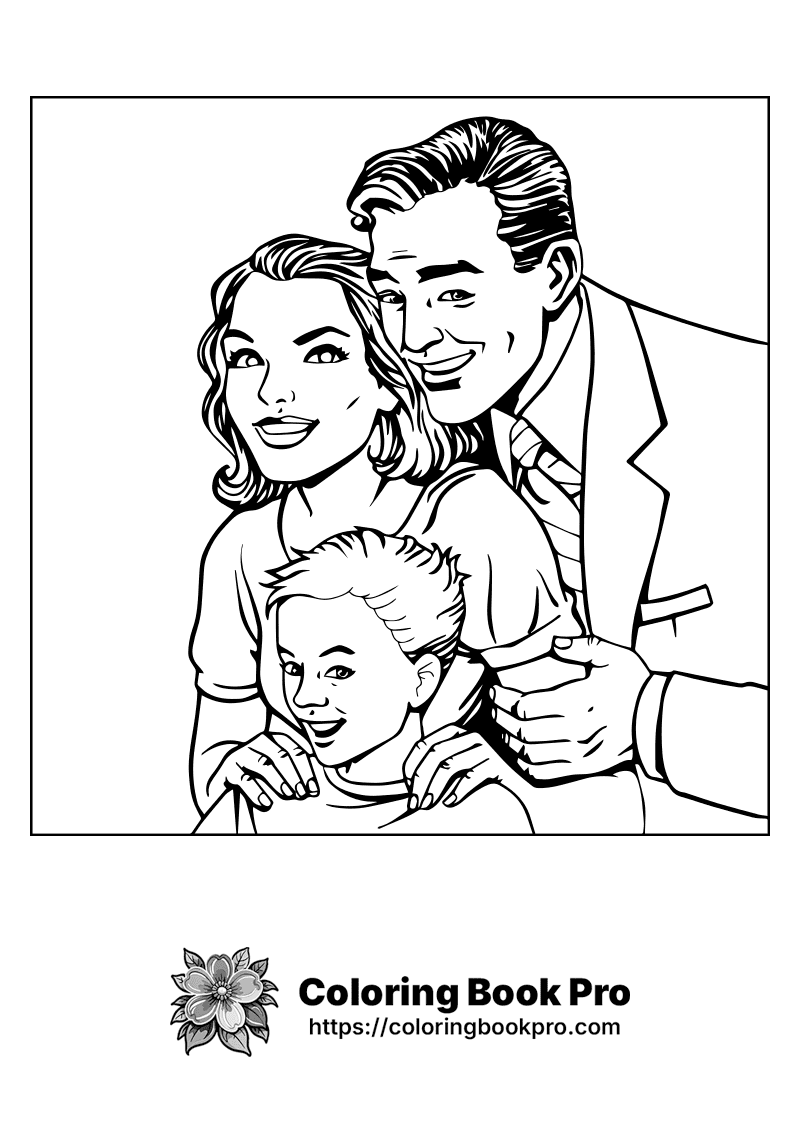 A black and white picture of a family. icon